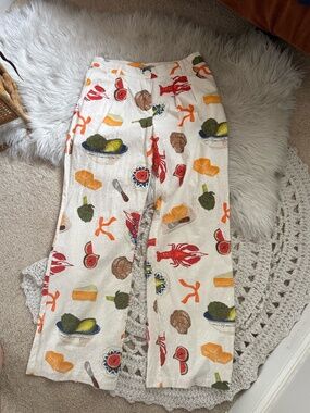 🦞 Bailey Rose Bon Appétit Lobster Linen Blend Pants Size Small Italian Summer